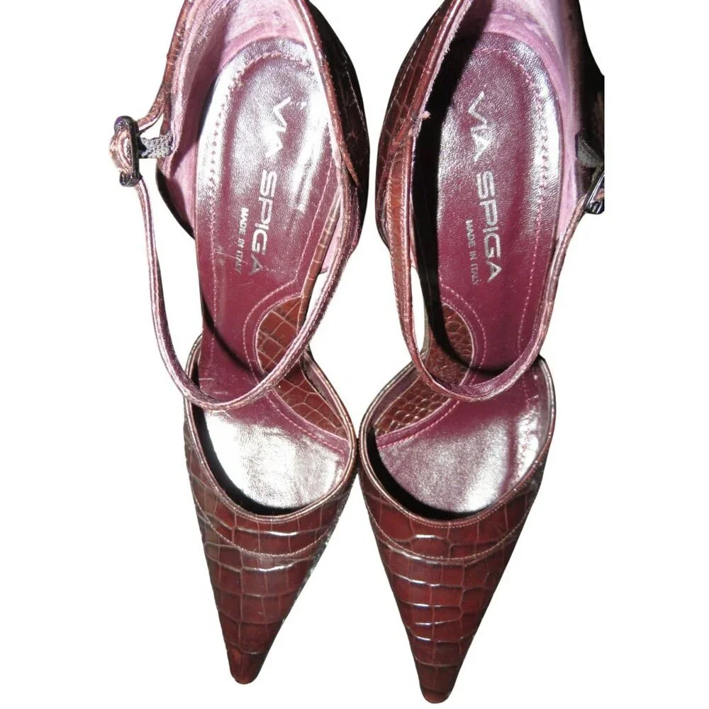 Via Spiga Belladama Crocco Aragon Embossed Italian Leather Pointed Toe Heels 7